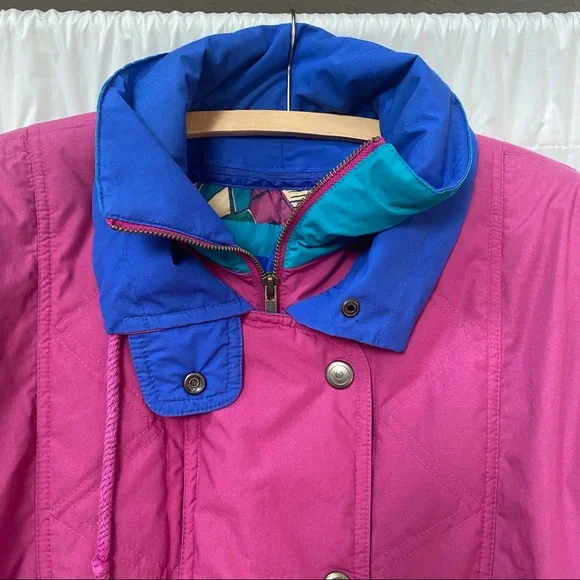 Vintage London Fog Pink Blue Puffer Jacket Warm Winter Coat womens size small - Picture 2 of 10